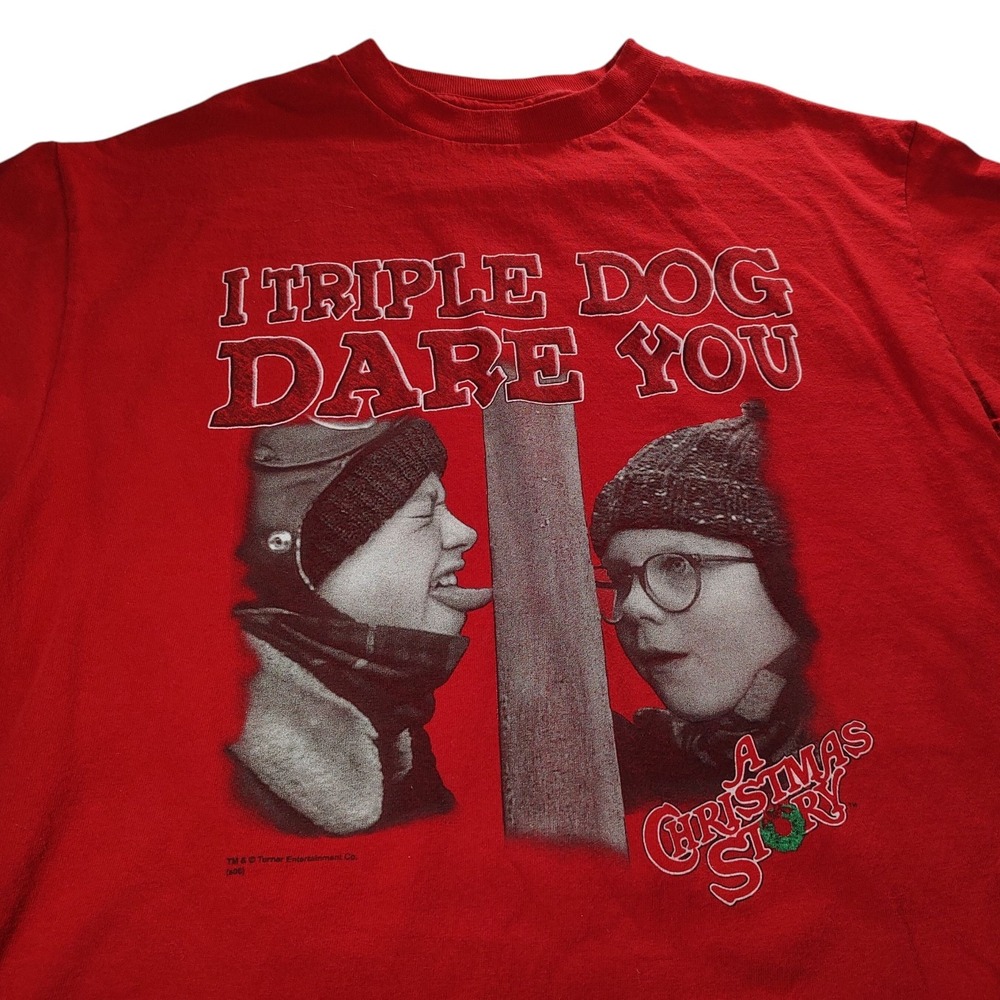 A Christmas Story Tee Shirt I Triple Dog Dare You Red Burt Sleeves Unisex Medium